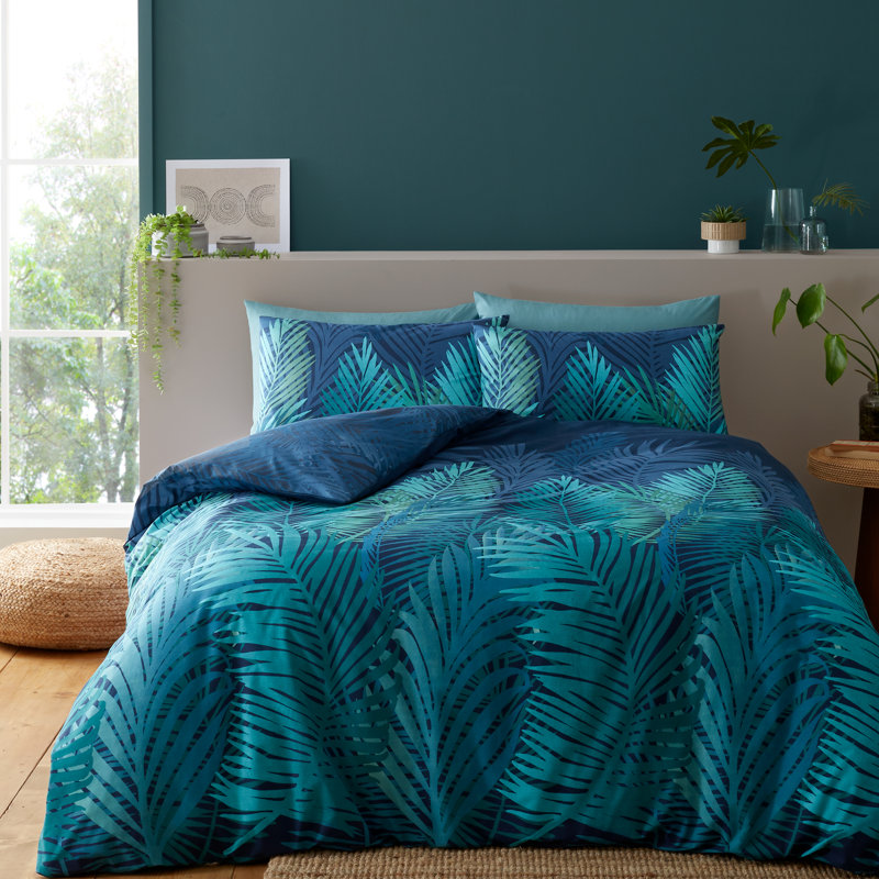 Tropical Palm Reversible Duvet Cover Set with Pillowcases, Single