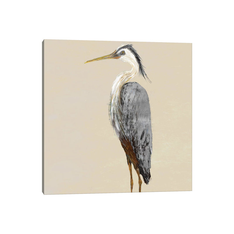 Heron On Tan II by Julie Derice - Wrapped Canvas Painting, 30.48cm H x 30.48cm W x 1.905cm D