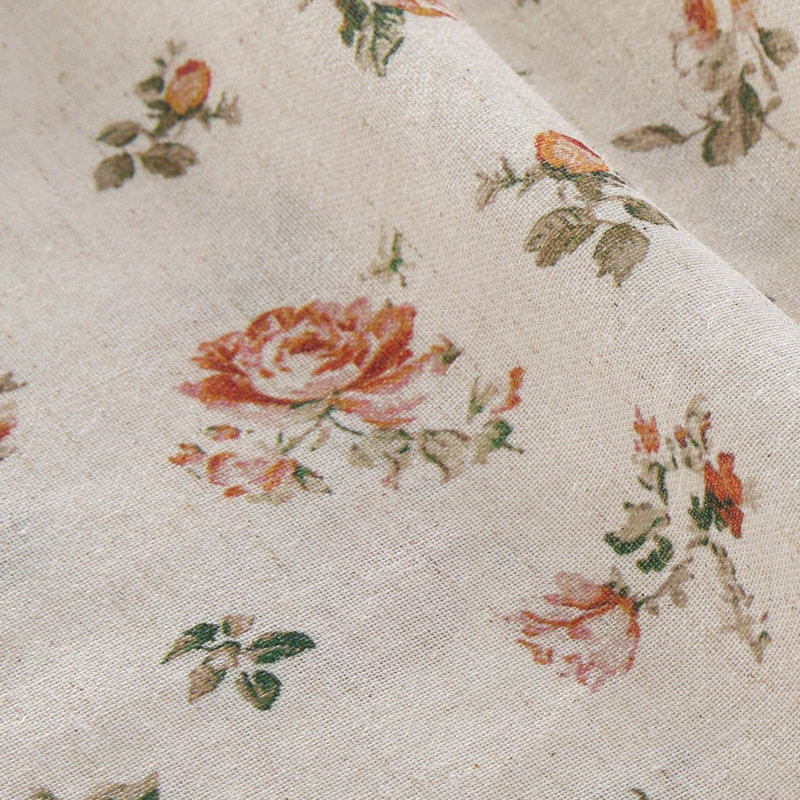 Vintage Rose Floral Curtains for Bedroom & Living Room, Linen Blend Drapes with Shabby Chic Floral Pattern, Privacy & Light Filtering, Romantic Country Style, 2 Panel