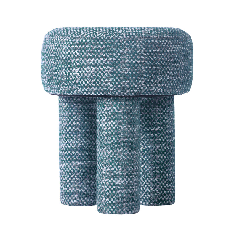 Green Chenille Upholstered Mid-Century Accent Stool