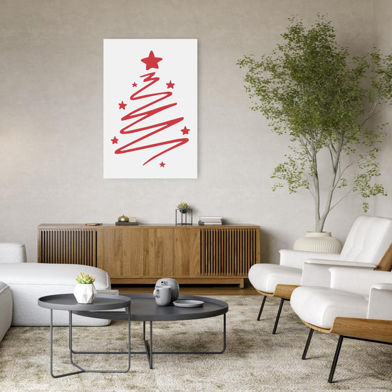 Arbre de Noël rouge minimaliste, arbre de Noël moderne abstrait, paysage d'hiver, reproduction d'art mural, 48" H x 32" W
