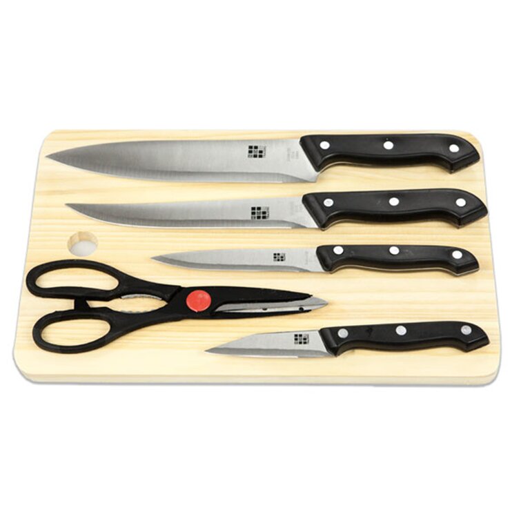 Home Basics 6 Piece Stainless Steel Steak Knife Set with All Natural Wood  Display Block