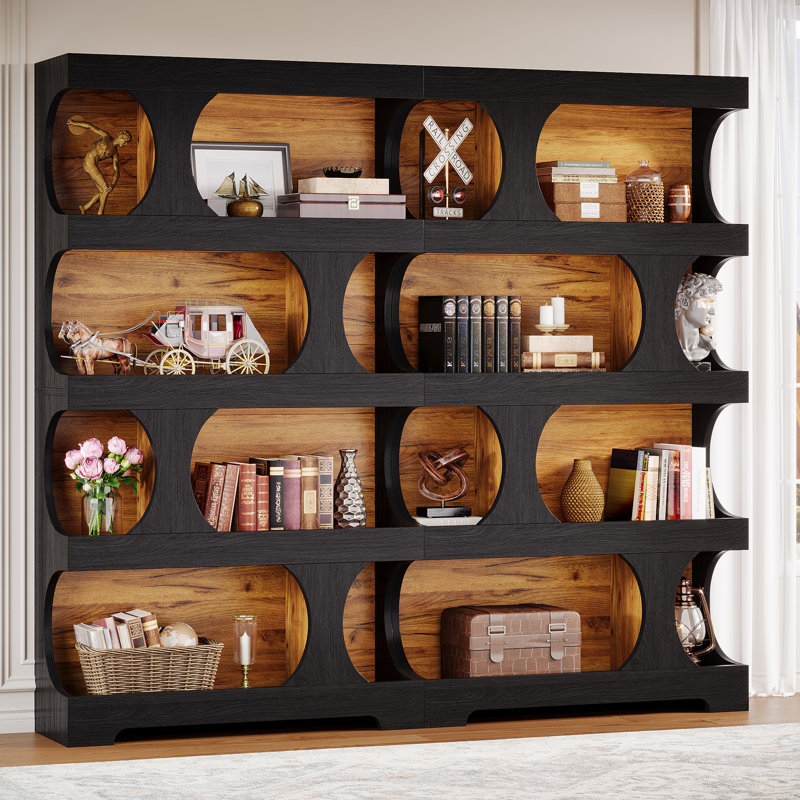 Bibliothèque à 4 niveaux, grande bibliothèque en bois 70,9 ", Jalal, Noir / brun, 2
