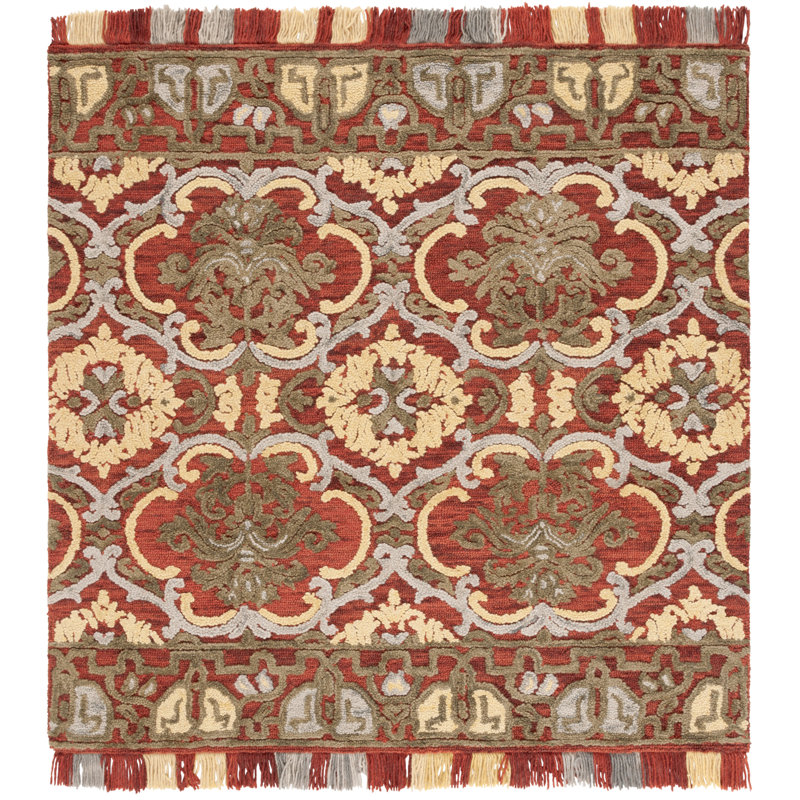 Blossom Tufted Wool/Cotton Performance Floral Rug in Gold/Red, Square 6'