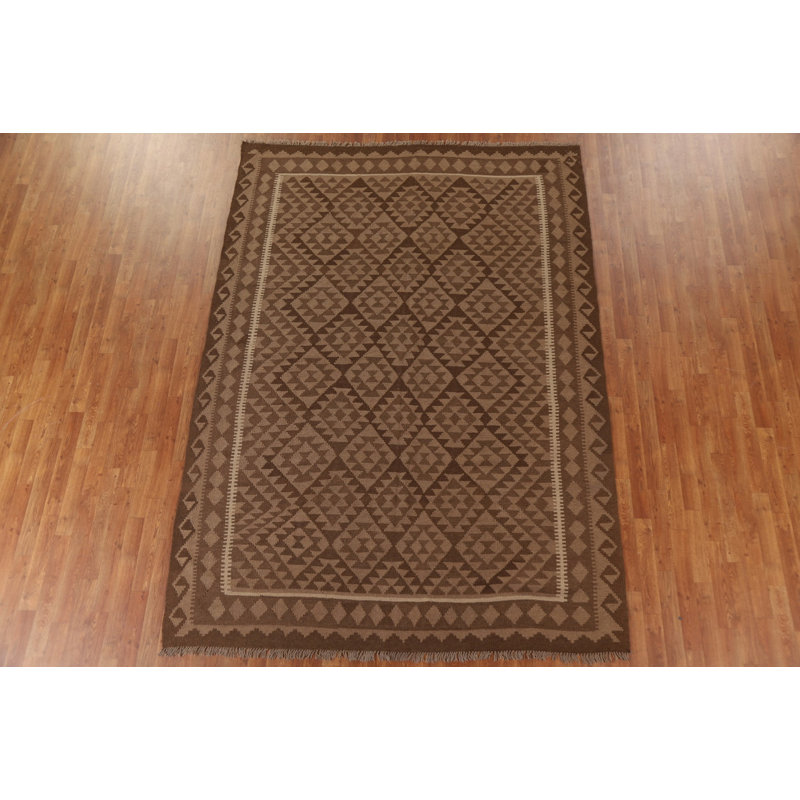 Brown Wool Kilim Reversible Area Rug 7x10