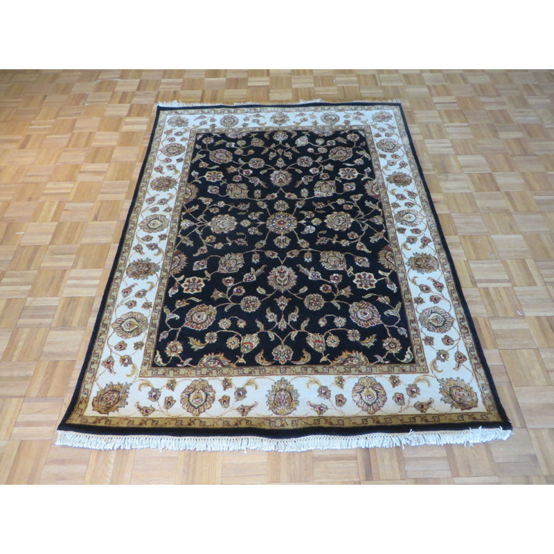 Tapis de zone en laine 5 pi 2 po x 6 pi 10 po one-of-kind-noué la black Bearfield