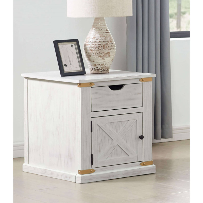 Table de bout de style rustique blanc antique avec table de bout et tiroirs