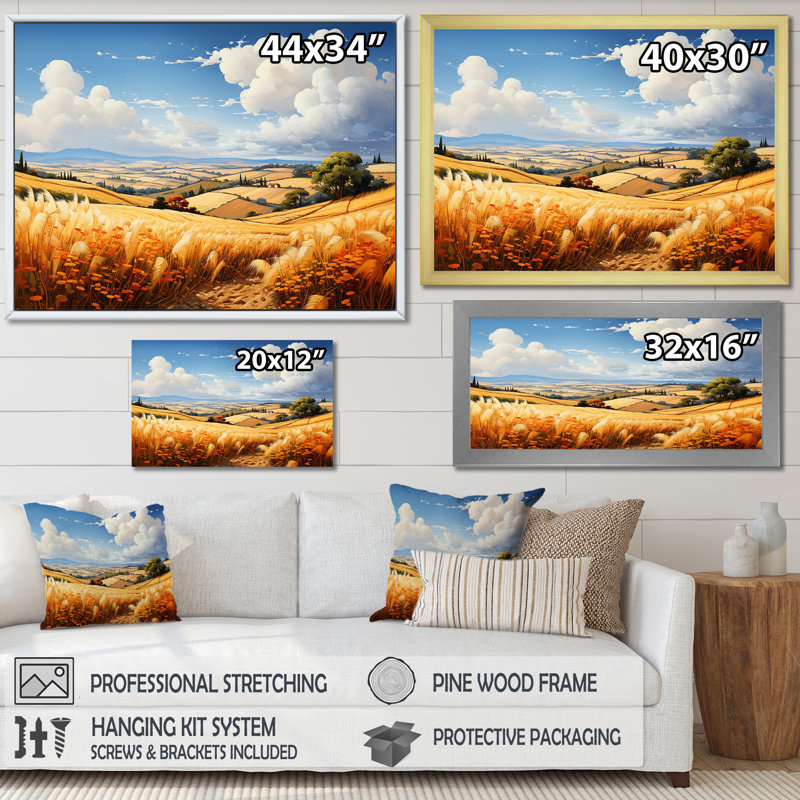 «Wheatfield On A Summers Day», impression sur toile, H 34 po x l 44 po x P 1,5 po, Cadre simple blanc