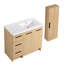 Ensemble de meuble-lavabo sur pied 36 po avec armoire à linge haute, 3 tiroirs et rangement à double porte, lavabo en résine simple, finition chêne clair-316654310