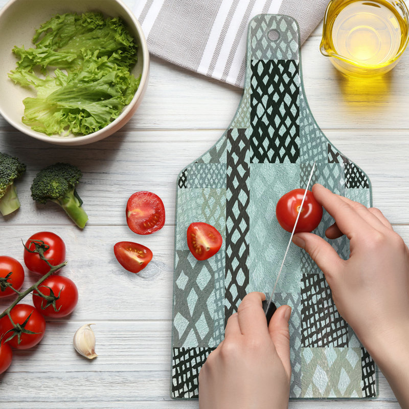 Ambesonne Retro Tempered Glass Cutting Board Patchwork Style Multicolor