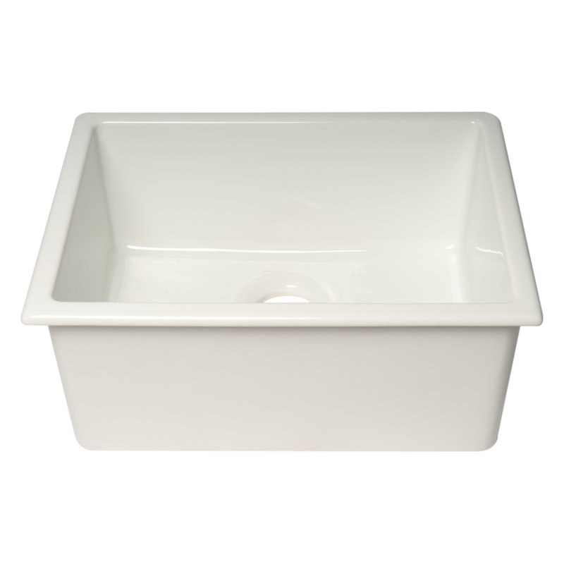 24'' White Fireclay Drop-In Single Bowl Kitchen Sink