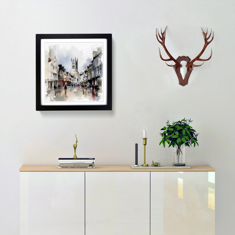 City Of Canterbury Gestural Art - Framed Print, Black