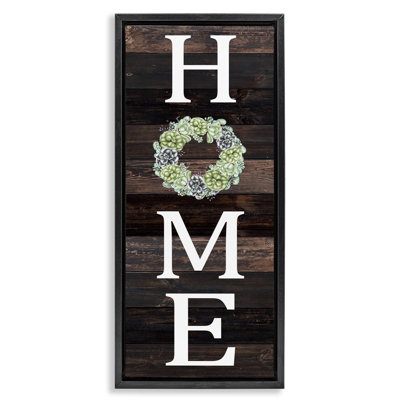Welcome Home with Succulent Wreath Framed Floater Canvas Wall Art by Kim Allen