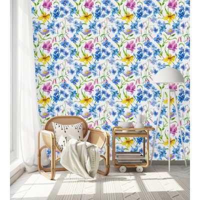 Panneau de papier peint fleurs bleues L 10,4 po x l 25 po