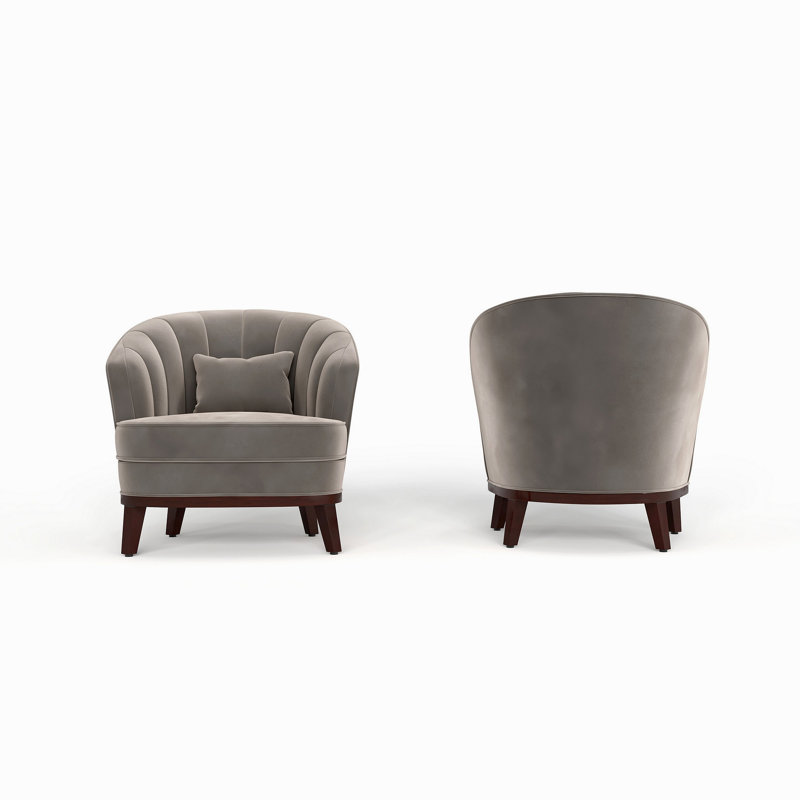 Fauteuil d'appoint rembourré en tonneau, gris, Gris