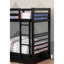 Lit simple superposé transitionnel avec finition noire, attaché, deux tiroirs, bois massif et 10 pièces Lattes pour chambre à coucher classique en design, décoration