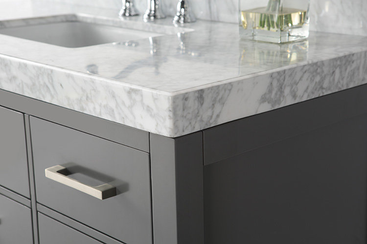 48 in. Single Vanity with Mirror, Nickel, Sapphire Gray, Carrara White
