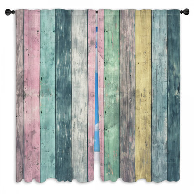Rideaux de fenêtre pastel en bois à motif abstrait - 2 panneaux