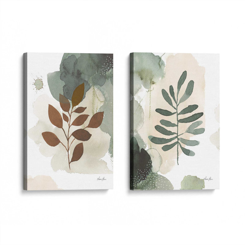 Ensemble de 2 feuilles harmoniques duo I, H 19 po x l 16 po, Toile tendue