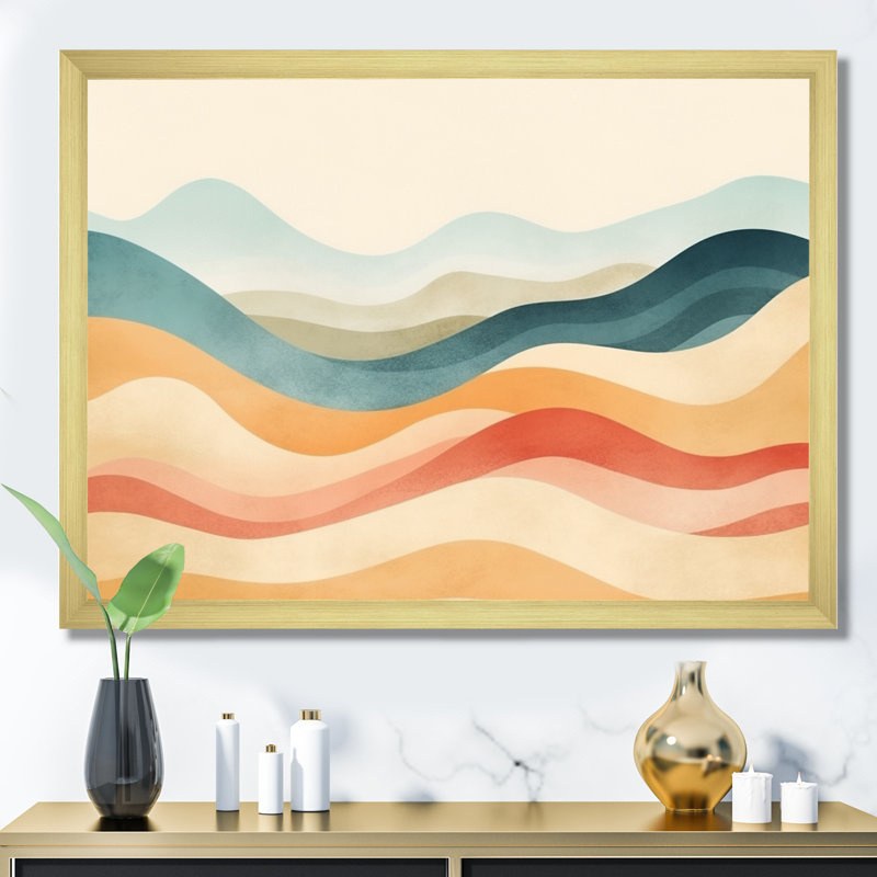 «Blue Beige Minimalims Fludity» sur impression sur toile, H 16 po x l 32 po x P 1 po, Encadrement doré