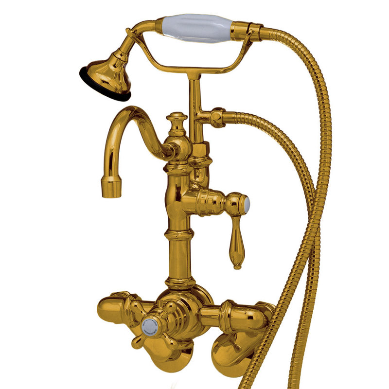 Thermostatic Wall Mount Tub Faucet with Handheld (P1067), Unlacquered Polished Brass