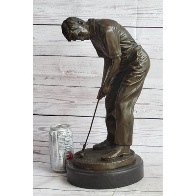 Male Golfer Dad Bronze Metal Sculpture Statue Trophy Signed Original Handmade Art 17" x 9"