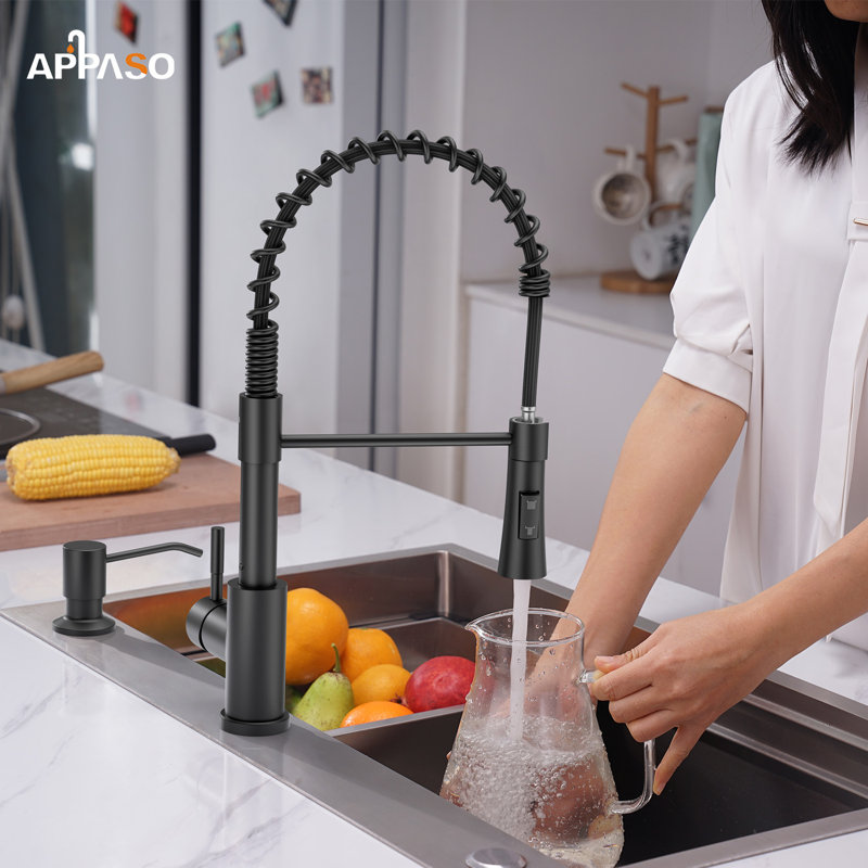 Stainless Steel Single Handle Pull Down Touchless Kitchen Faucet With Soap Dispensor, Matte Black