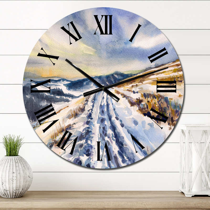 Paysage d'hiver enneigé I - Horloge murale campagne, Moyen