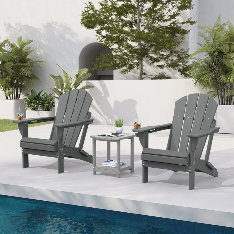 HDPE Outdoor Foldable Adirondack Chair Set Fire Pit Chair, Gray