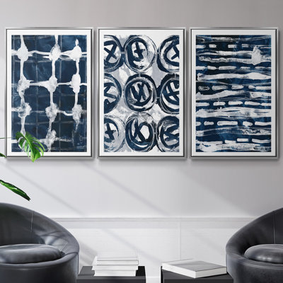 «Indigo Memory I», ensemble de 3 toiles encadrées