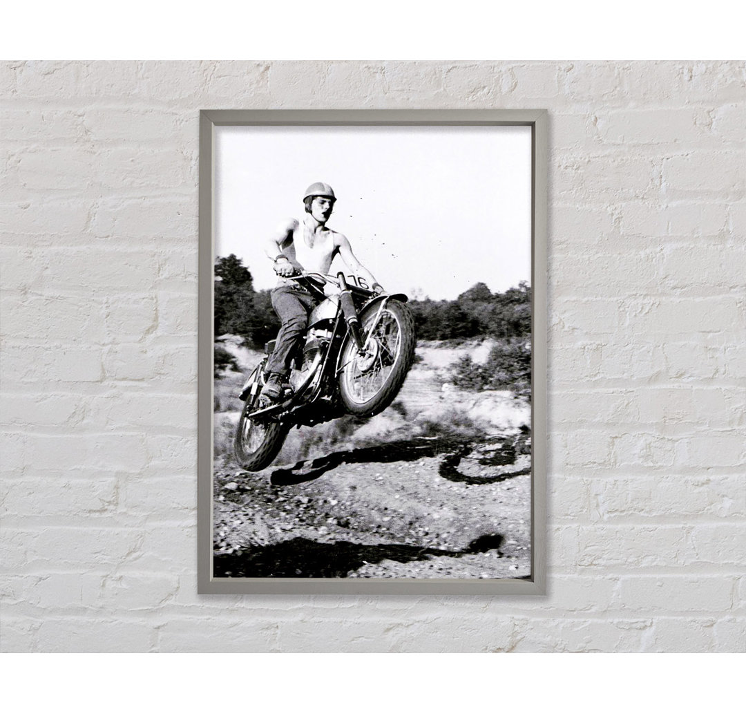 Retro Motorcross Wheelie - Einzelner Bilderrahmen Kunstdrucke auf Leinwand