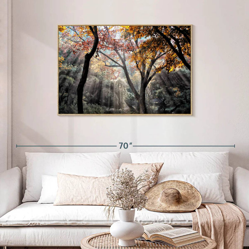 Rayons de soleil de la forêt, Cadre flottant en bois naturel, 43 po x 29 po