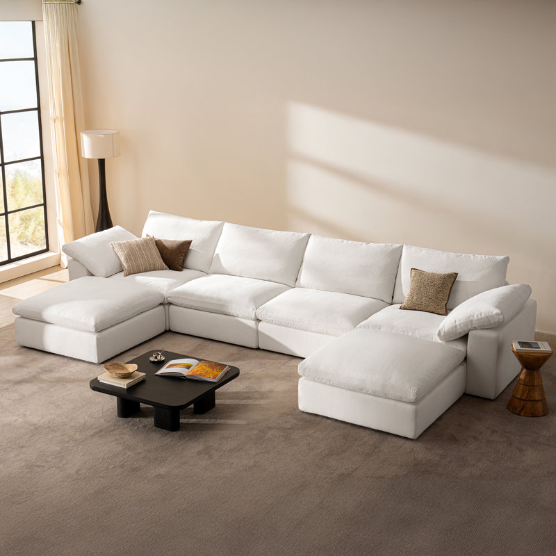 146" Oversized Cloud Modular Sectional Sofa, Comfy White U-Shaped Couch, 4-Seater with Storage Ottomans