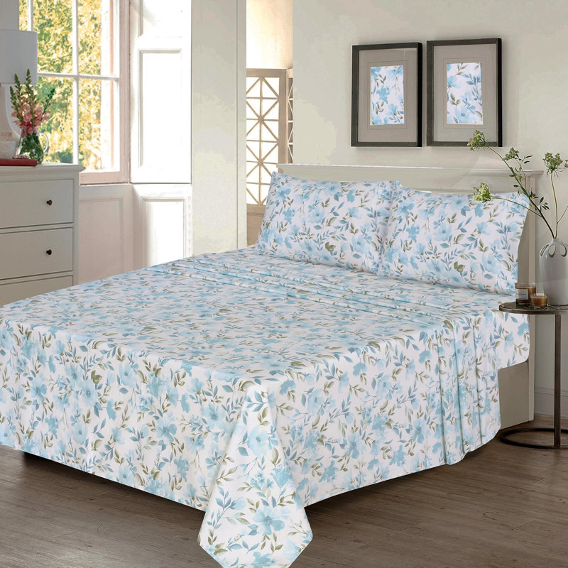 100% Cotton Sheets Sets Soft Crispy Percale Cooling Sheets 16 Inch Deep Pocket Bed Sheets, Erica Floral