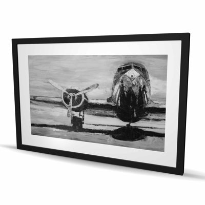 Grayscale Plane - Aviation Living Room Framed Matted Print