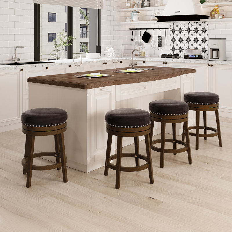 Upholstered Swivel Solid Wood Frame Bar Stool, Brown, Counter Stool (25" Seat Height)