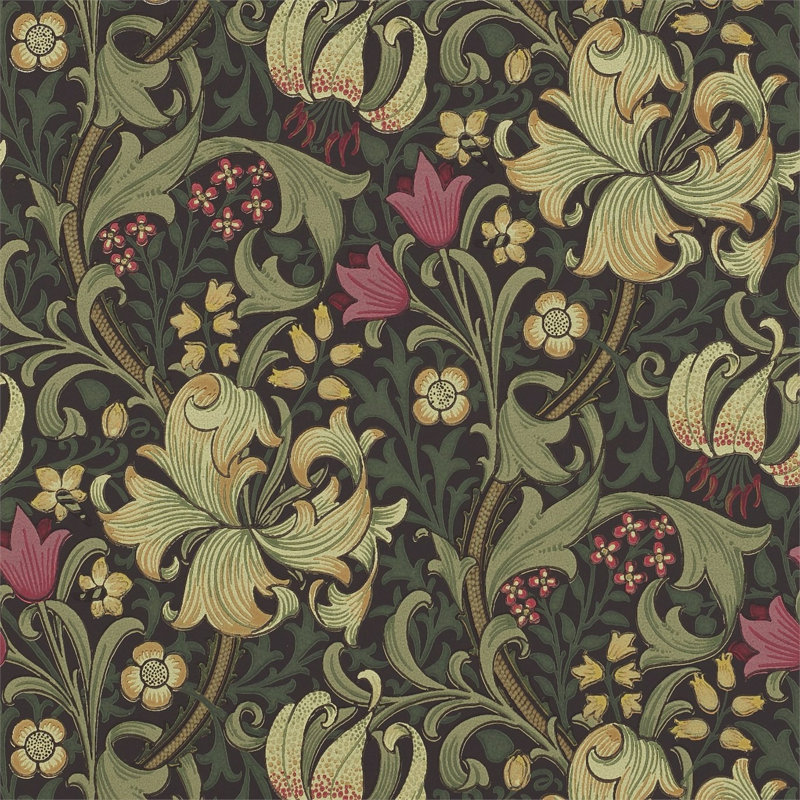 Golden Lily Wallpaper, Charcoal/Olive