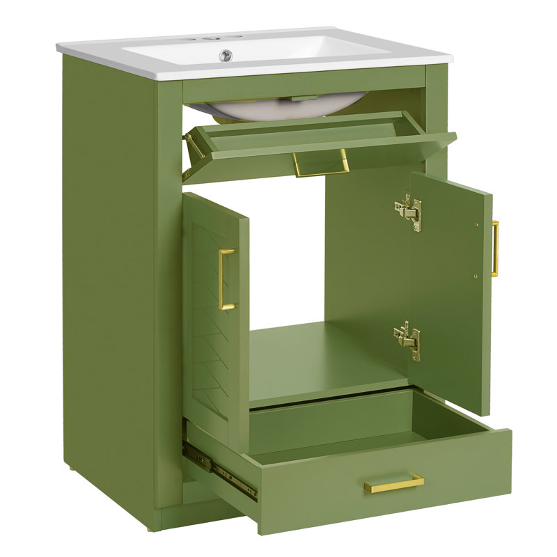 Meuble-lavabo 24 po avec comptoir en céramique, Vert