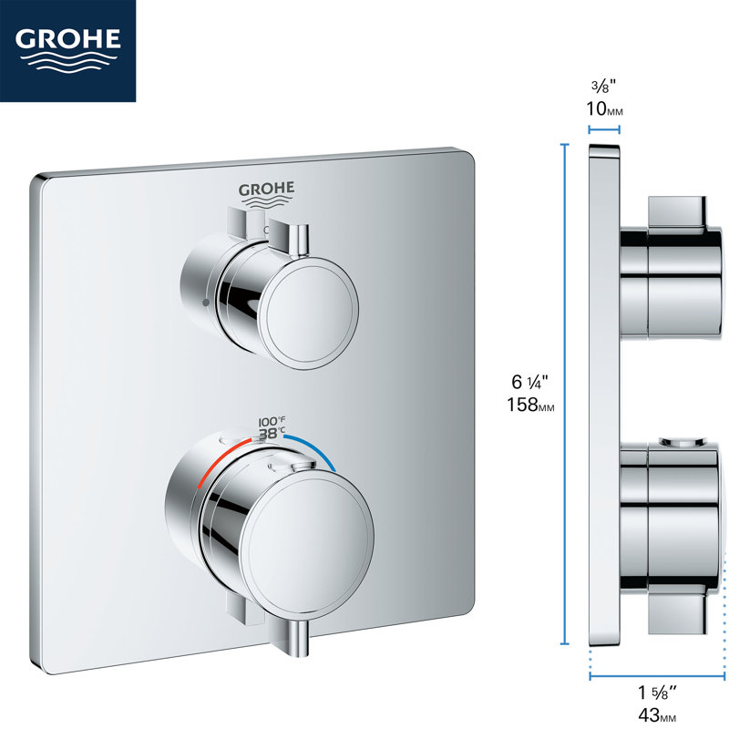Grohtherm® Dual Function 2-Handle Thermostatic Trim, StarLight Chrome
