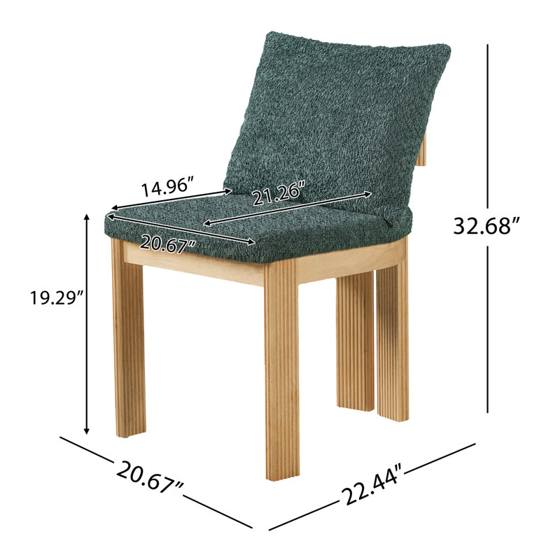  Ensemble de 2 chaises de salle à manger rembourrées 20 ", style japonais, avec dossier en bois cannelé et pieds côtelés, 20", vert