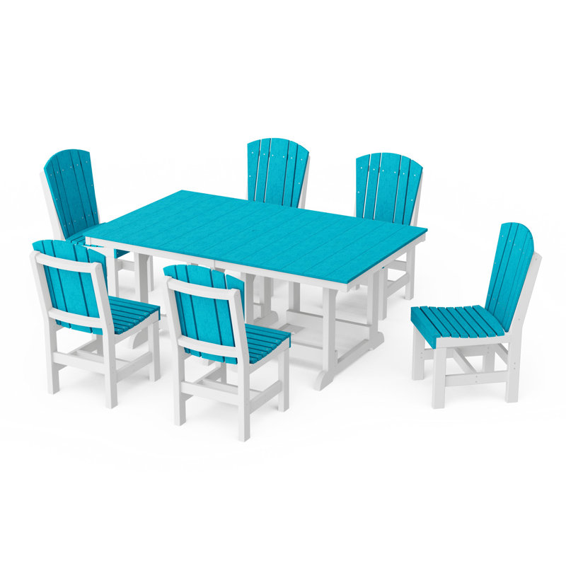 Heritage 7-Piece Side Chair Rectangular Dining Set, Aruba Blue/White