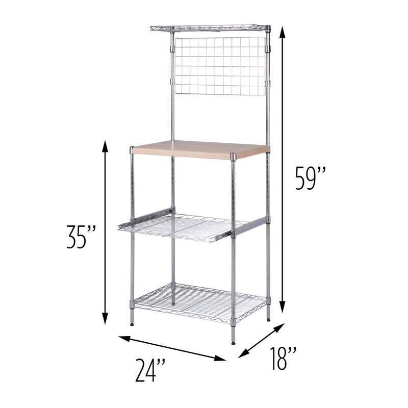 Chrome 3-Shelf Microwave Bakers Rack with Maple Cutting Board