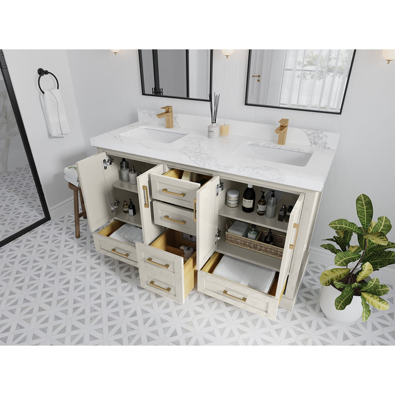 Boston 60 po X P 22 po Meuble-lavabo double en albâtre, 2 po - or Calacatta