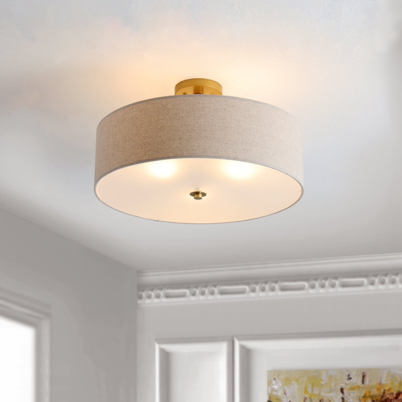 Romines Poly-Blend Semi-Flush Mount, Gold/Oatmeal