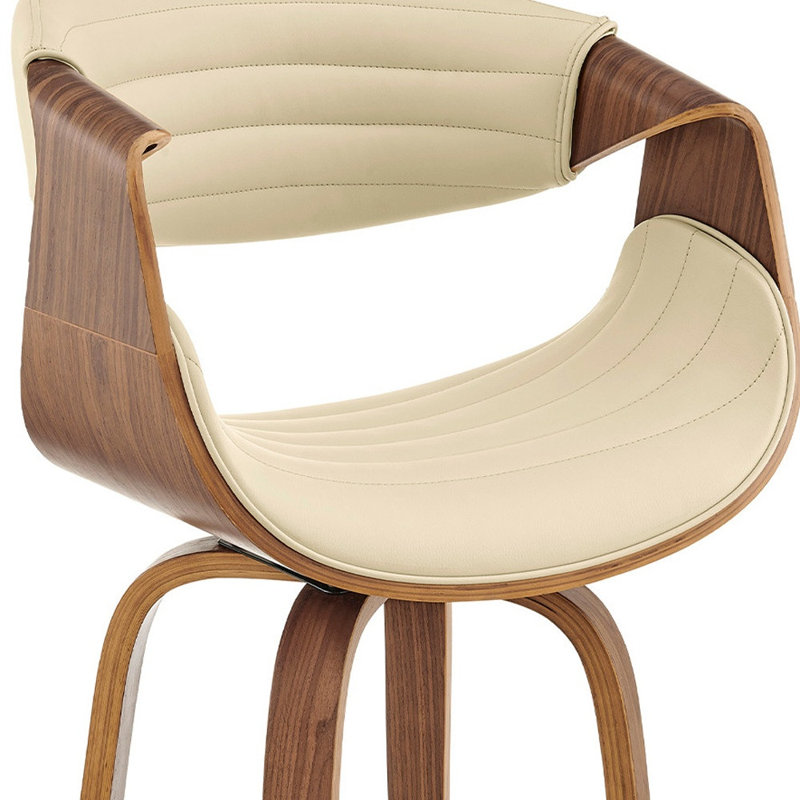 Faux cuir et bois pivotant rétro chic, Tabouret de comptoir (siège d'une hauteur de 26 p, Siège crème / cadre brun