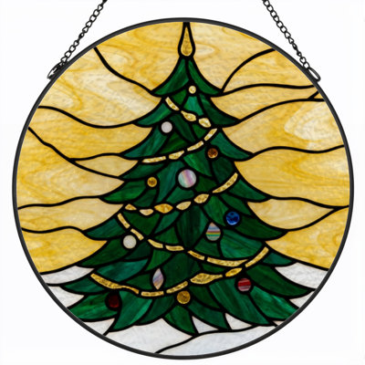 12"H Christmas Tree Stained Glass Window Panel