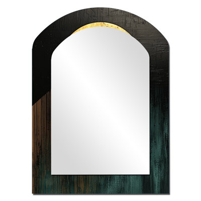 Geometric Art Decor Essential Forms IV - Modern Asymmetrical Mirror, Gold Arch Decorative Wall Mirror, Printed Metal Art