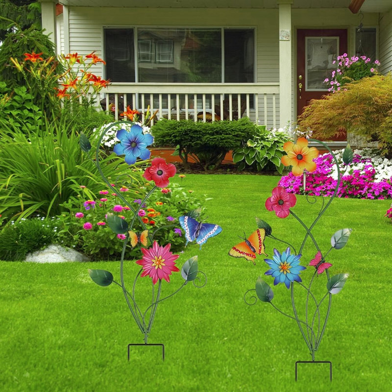 2 Pack 37“ Metal Butterfly Garden Stakes