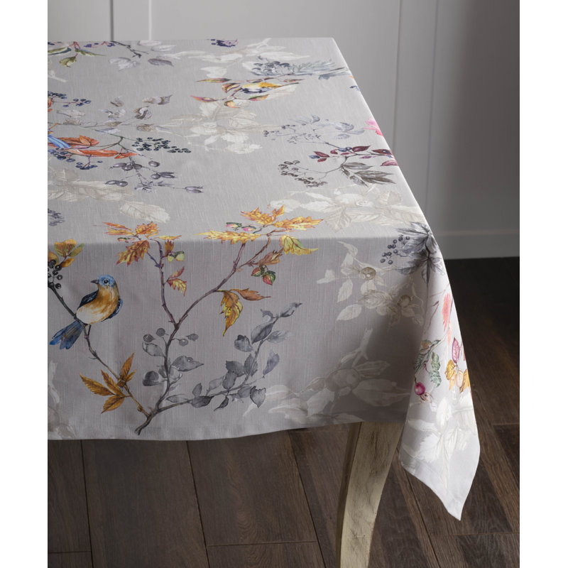 Floral 100% Cotton Christmas Tablecloth, Gray, 90" x 60"