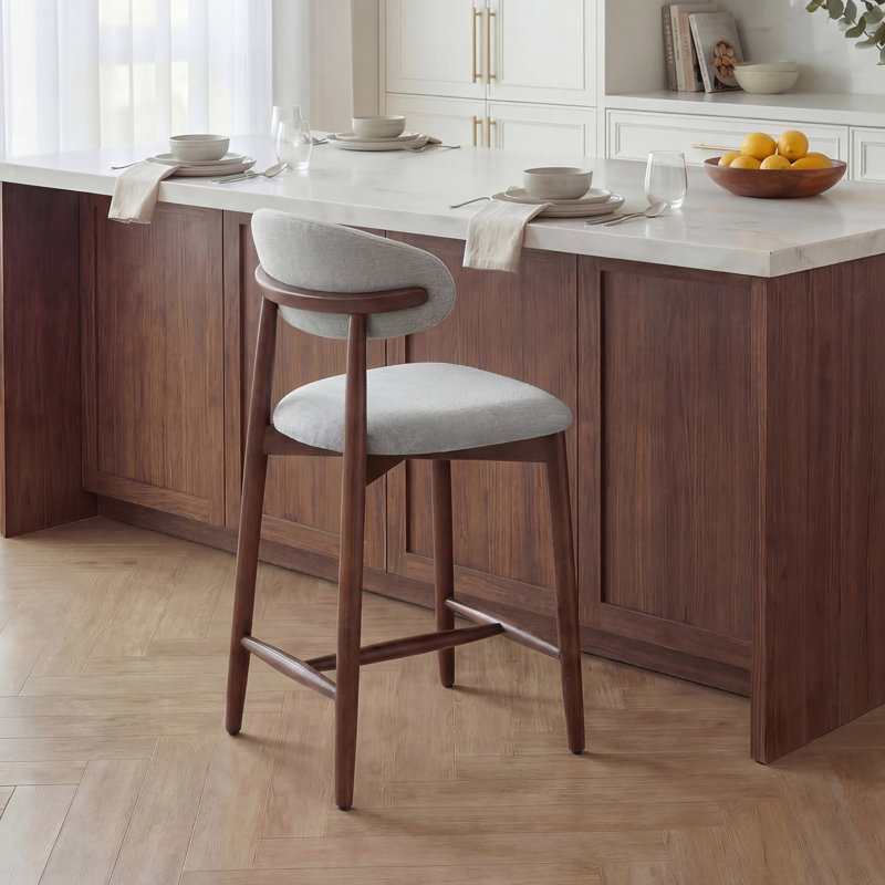 Vannie Upholstered Counter Stool with Solid Wood Frame, Gray